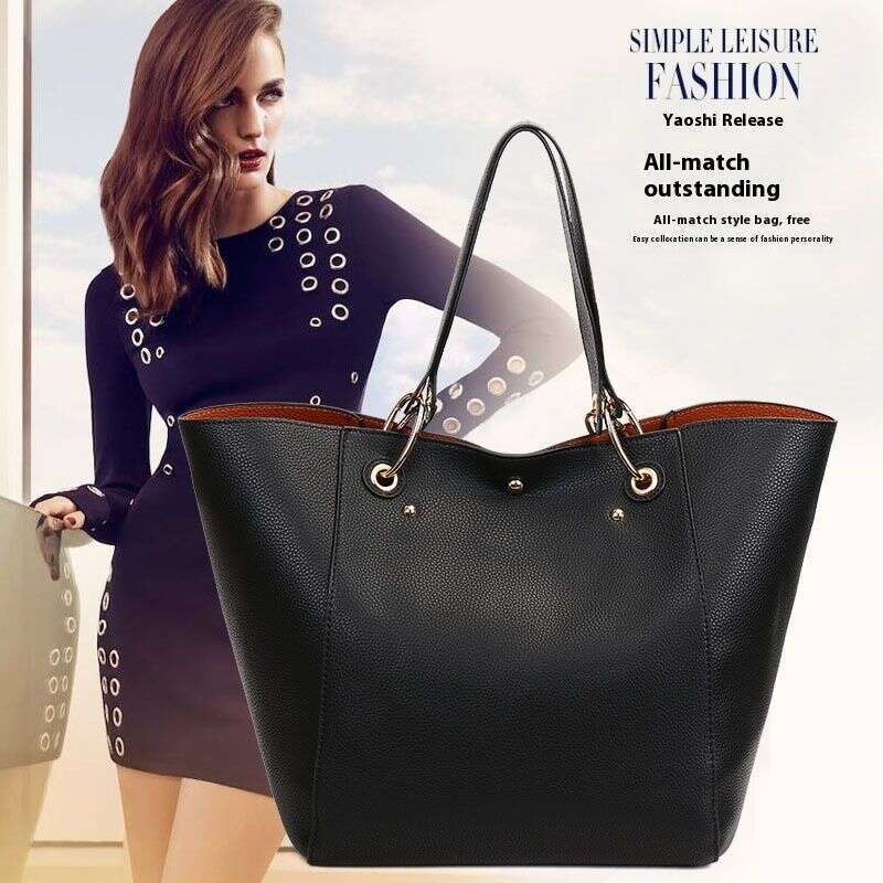 Women's Fashionable Handbag Made of All Leather Elegant City Work Multi Pocket Shoulder Bag Large Capacity A4 Suitable for Shopping