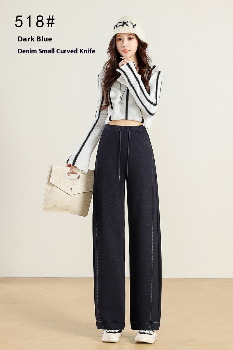 Fashionable denim curved knife women's high-waisted wide-leg casual pants 518# Three colors available