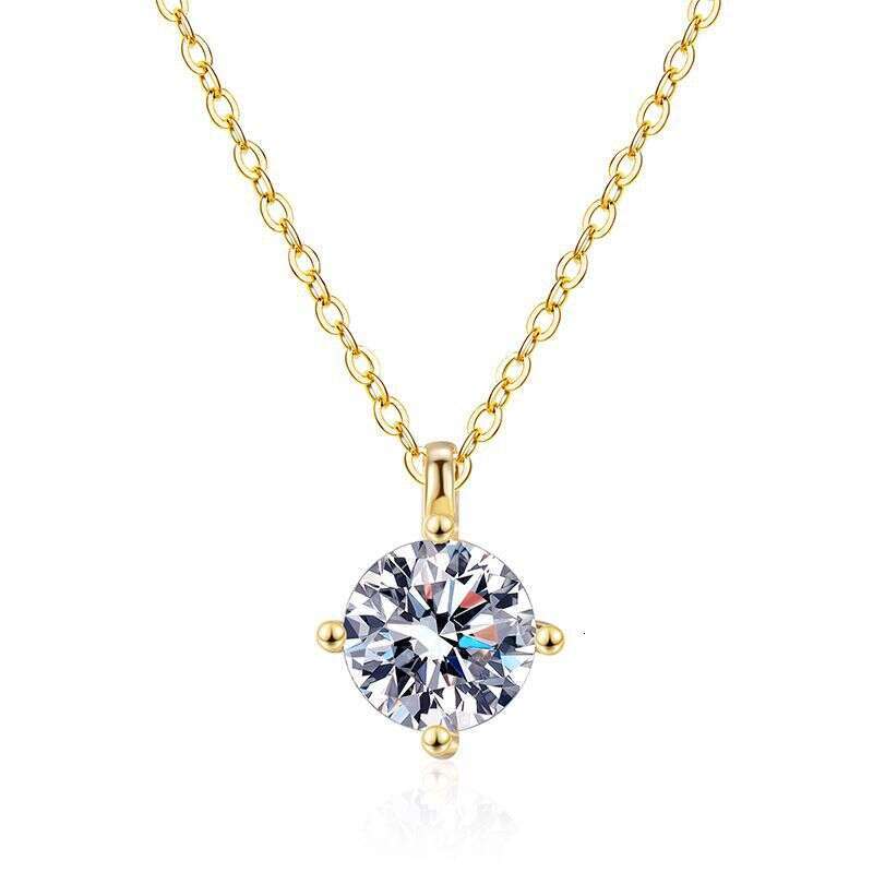 Live Iced Out VVS for Women D Color Necklace 1 ct Classic Four-Prong Moissanite Clavicle Chain