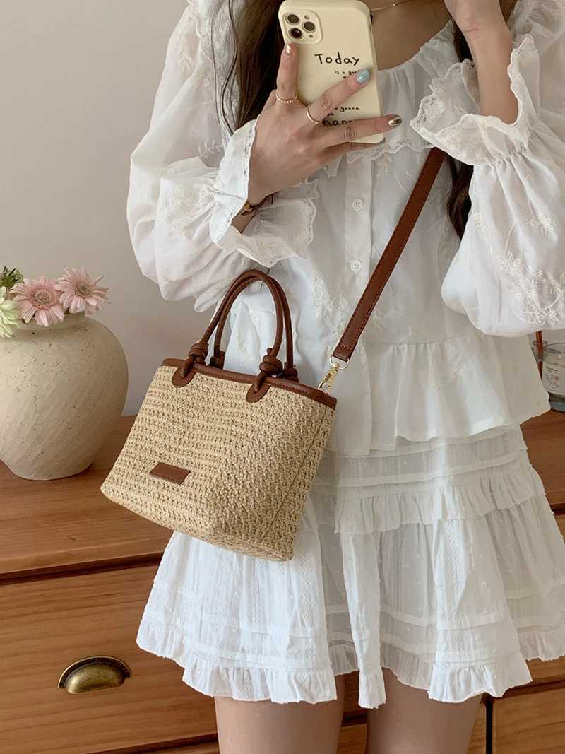 Summer Vacation Womens Beach Straw Shoulder Bag Design Ladies Portable Crossbody Bags Knot Basket Woven Tote Handbags Z250807