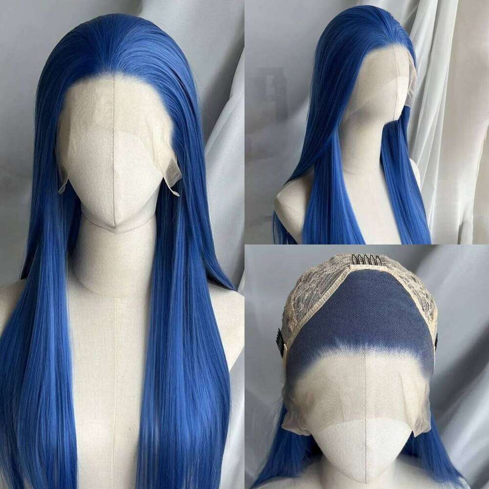Royal Blue Lace Front 13*4 Long Straight Hair Heat-Resistant Fibers High Quality Synthetic Wig Cosplay Jinx Wigs
