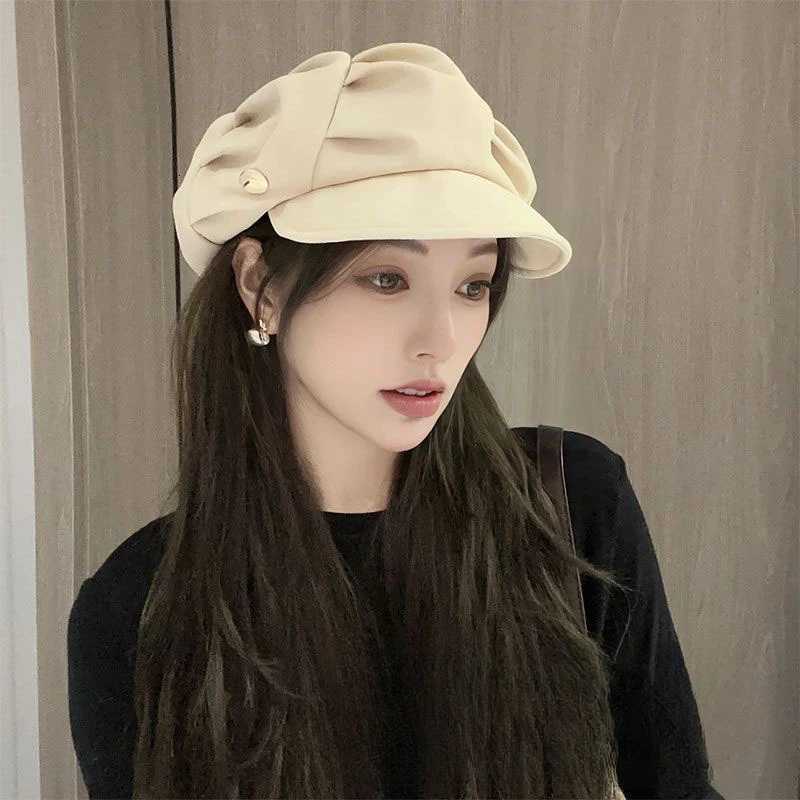 Korean Fashion Cloud Berets Pleated Octagonal C Vintage Solid Color Peaked Cs for Women Girls Newsboy Painter Artist Hat XJ250807