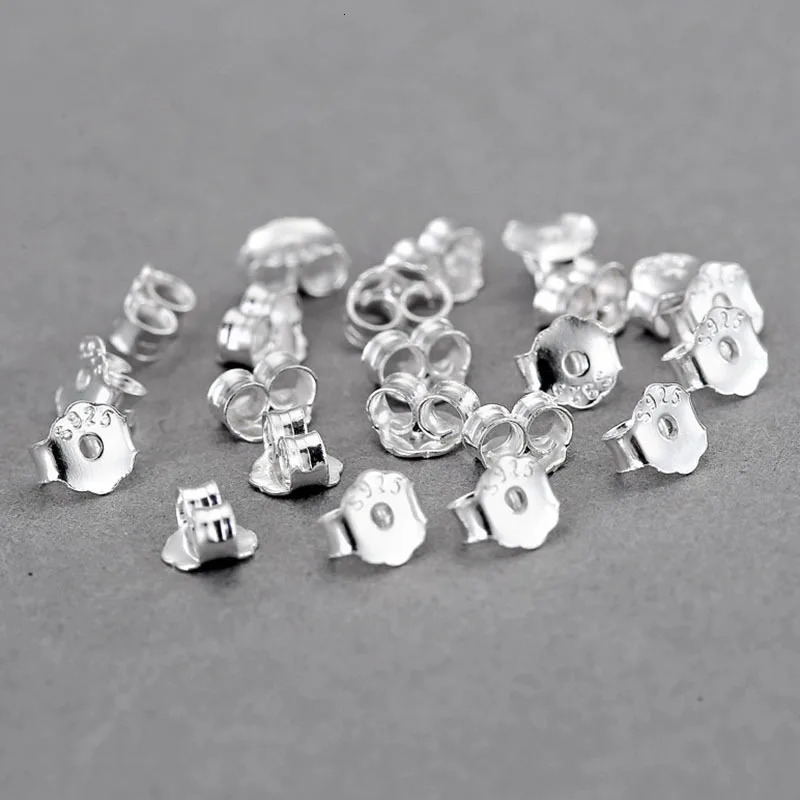 20PCSset Metal S925 Silver Color Earring Backs Hooks Stoppers Ear Post Nuts Accessories for Making Stud Earrings Diy Wholesale 250804
