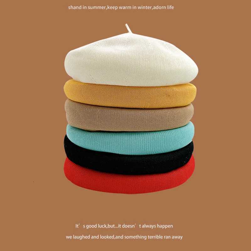 Womens Summer Beret Hat Cotton Breathable Knit Slouchy Beanie Solid Color French Retro Fashion C for Women Casual Outfit XJ250807