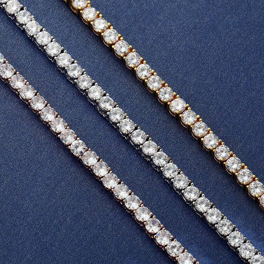 16 18 20 silver and gold necklace 3mm 4mm 5mm 925 silver moissanite tennis necklace 18K gold hip-hop tennis necklace jewelry wholesale