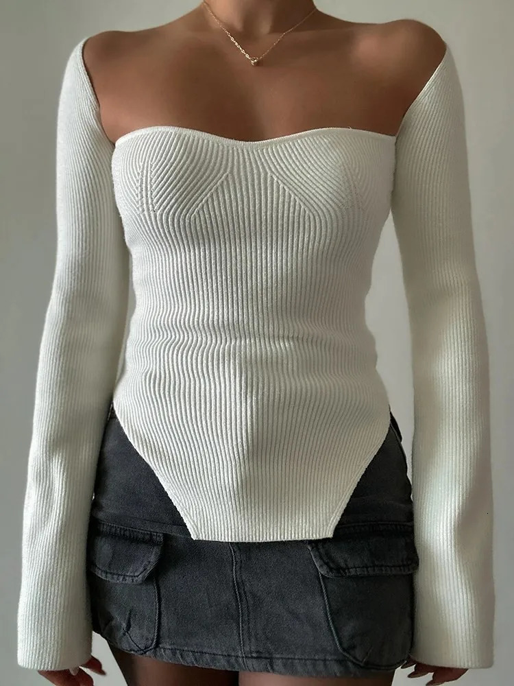 VGH Fashion Minimalist Solid Knitting Sweaters For Women Square Collar Long Sleeve Slimming Pullover Sweater Female Clothing 250804