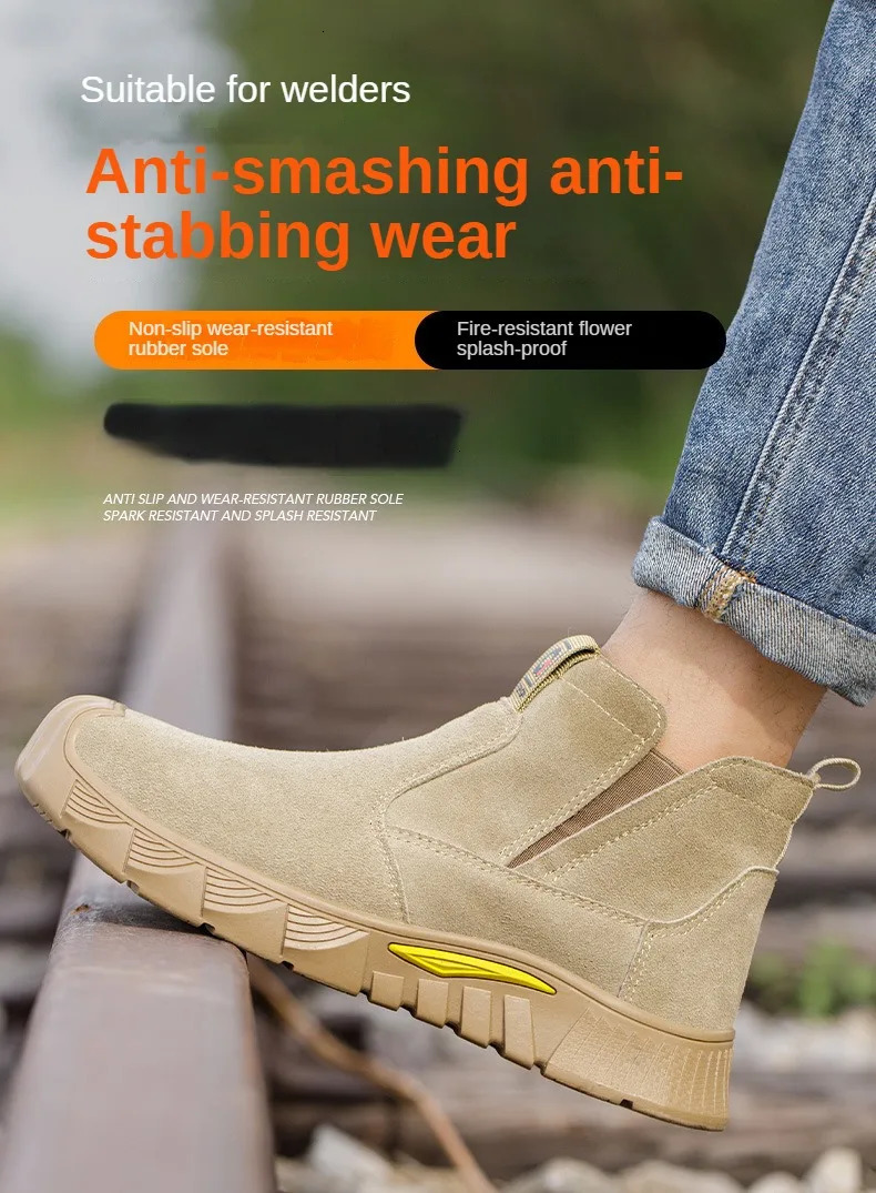 Safety Boots Men Safety Shoes Anti-Smash Indestructible Leather Material Work Boots Steel Toe Security Boots Footwear 250731