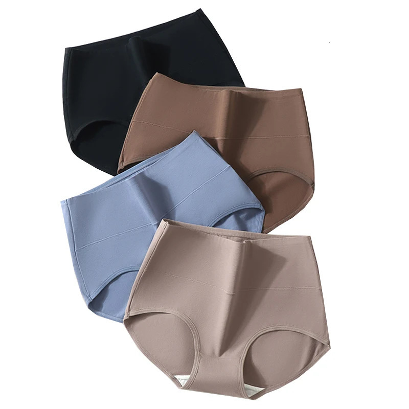 4Pcs Cotton Women Panties High Waist Body Shaper Underwear Breathable Girls Briefs Solid Plus Size Panty Slimming Female 250807
