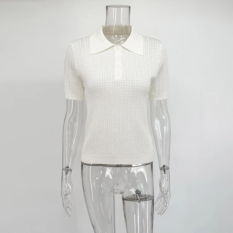 Tornova Short Sleeve Knitted T shirt Woman Summer Casual Loose Lapel Solid Ins Tops Pullover Female Sweater Outwear 250729