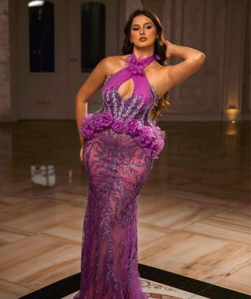 Sexy Criss Cross Straps Crystal Prom Dresses Floral Sleeveless Sequined Lace Evening Gowns Floor Length Party Dress Customized