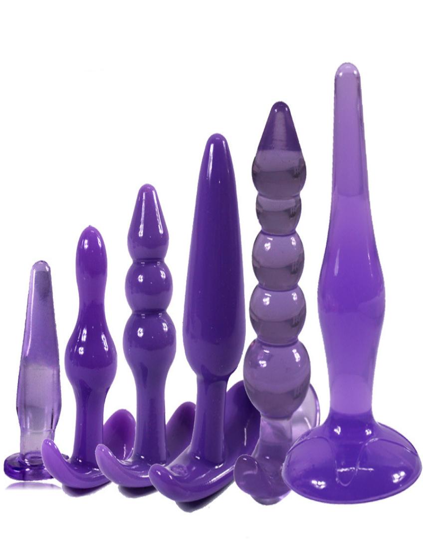 Massage 6PCSSet Soft Silicone Jelly Anal Dildo Butt Plug Prostate Massager Adult Products Beads Sex Toys for Couple6213264