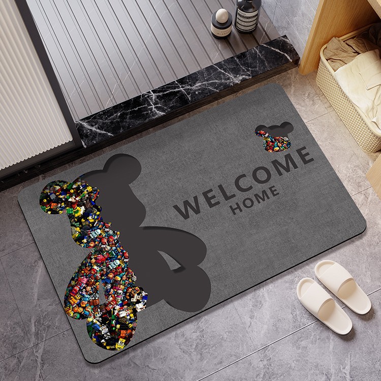 Luxury designer Bath Mats carpet bathroom kitchen floor mat print Retro yoyer floor mat bathroom water absorbing and non slip home decoration Bear