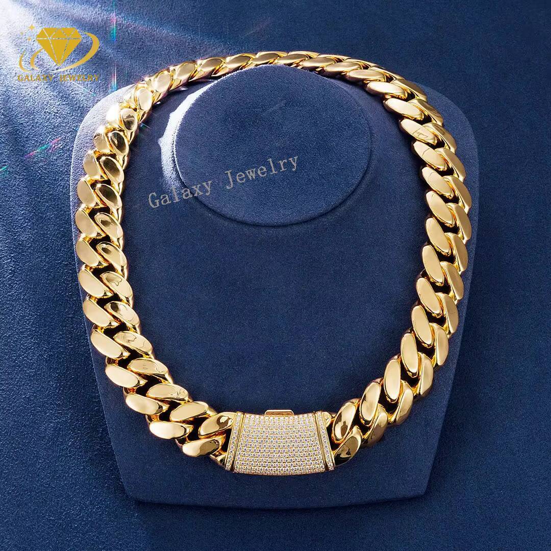 Silver 925 Jewelry Gold Plated 6mm-20mm Vvs Moissanite Clasp Luxury HipHop Heavy Cuban Chain Plain Chain