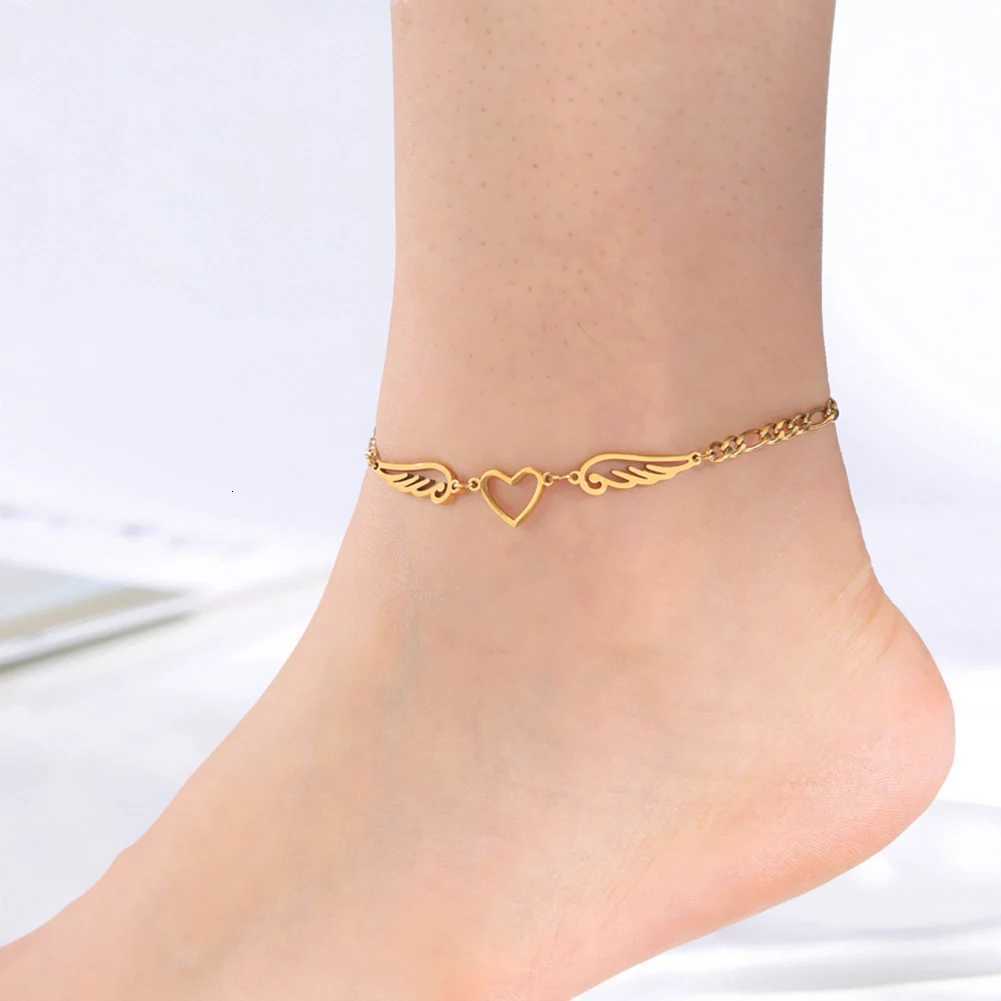 Allergy Free Stainless Steel Ankle for Women Heart Wing Charm on Leg Girls Foot Chains Anklet Jewelry Y250805