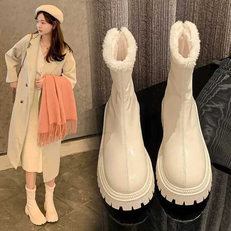 2023 new autumn and winter thick-soled versatile niche high-top boots with plush cotton boots snow boots XJ250807