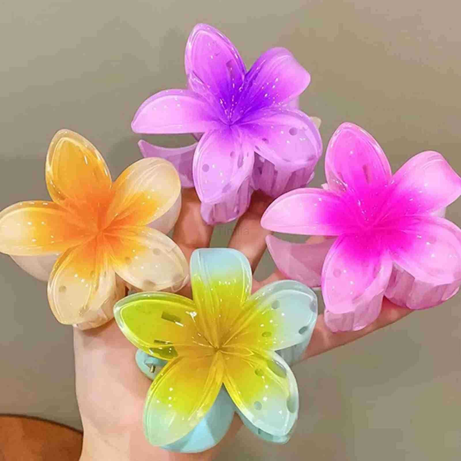 3 Inch Gradient Flower Hair Claw For Women Elegant Resin Floral Hair Clip Fresh Sweet Flower Gripper Womens Hair Accessories U250807