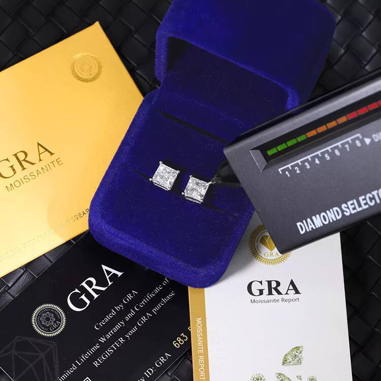 XG Pass Diamond Tester 1.2CT Princess Cut Moissanite Stud Earrings 925 Silver Moissanite Earrings