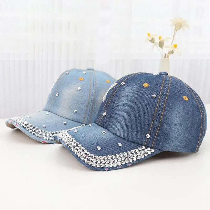 Baseball Cap Women Rivet Beads Letters Denim Cloth Hats For Women Men Unisex Sunshade Sun Hat Hip Hop Casual 250730