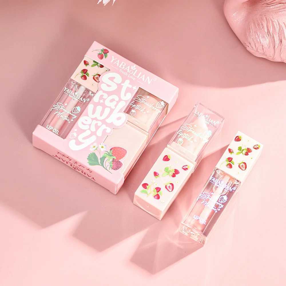 Strawberry Moisturizing lipstick and Lip Oil Set Light Moisturizing Soothing and Tender Lip in WinterXJ250807
