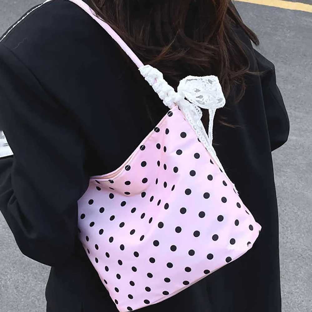 Sweet Polka Dot Underarm Bags Women Lace Bow Casual Shoulder Bag for Phones Wallet Korean Style Bucket Handbags 2025 New Z250807
