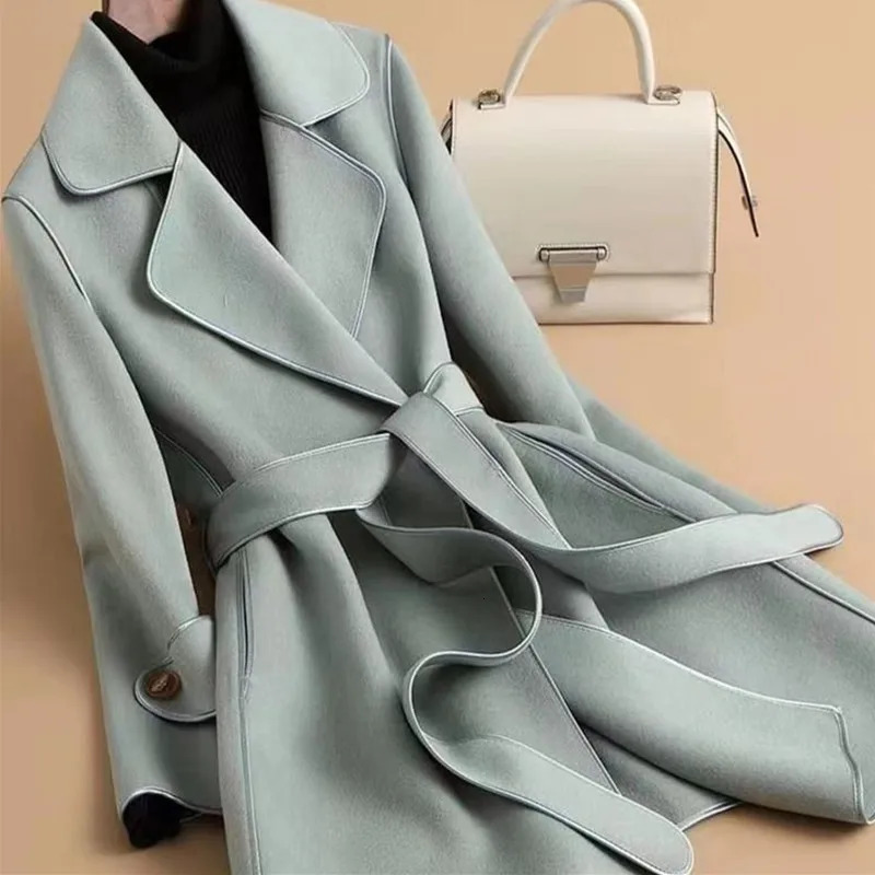 High-End Double-Sided Woolen Coat Womens Fashionable Autumn Winter Style Korean Version Medium-Length Trendy Outerwear 250805