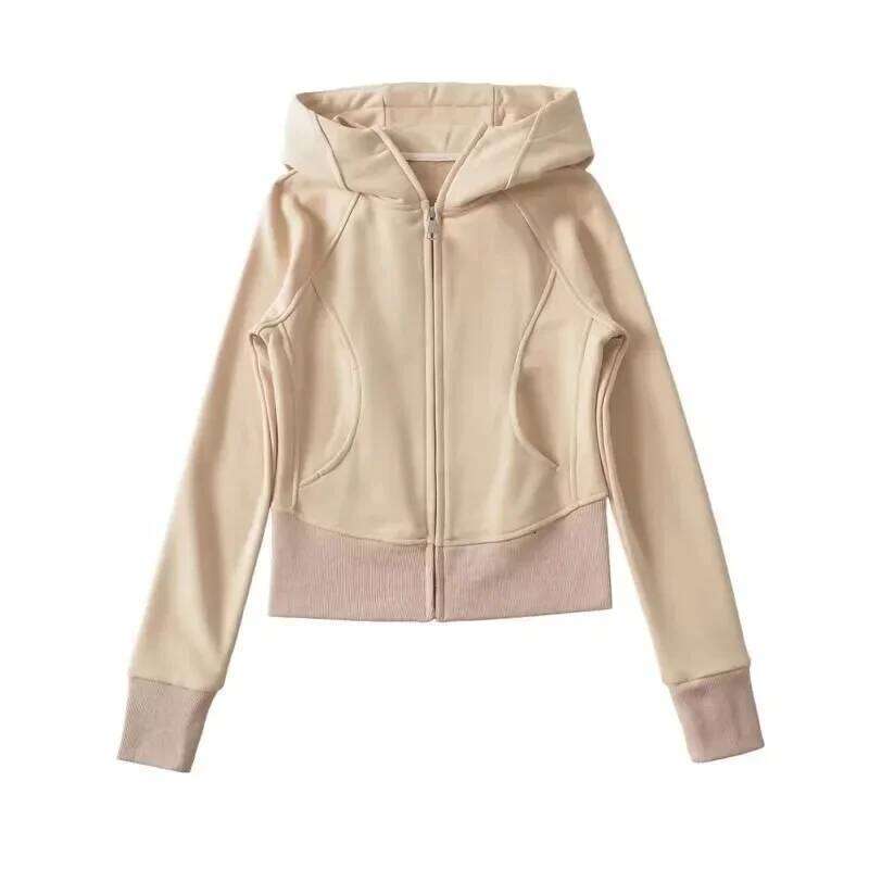 European Style INSVintageslims Smooths Your Silhouette Solid Color Women's Hooded Sweatshirt Long Sleeve Sport Jacket Autumn 202