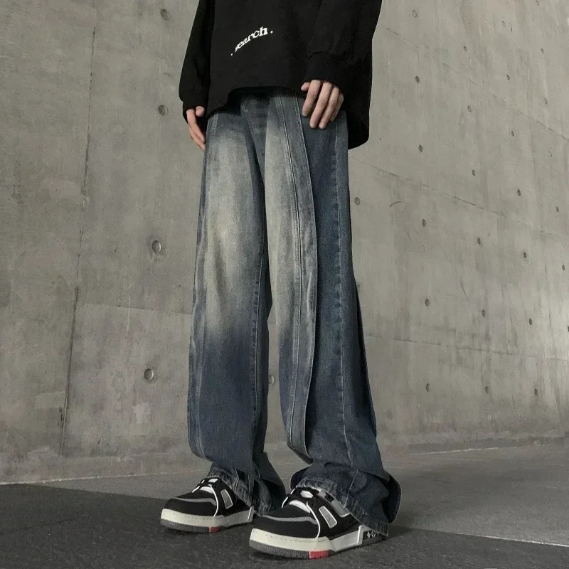 Autumn Vintage Fashion Spliced n Jeans For Men High Street Wideleg Denim Pants Hip Hop Baggy Y2K Jean Trousers 250807