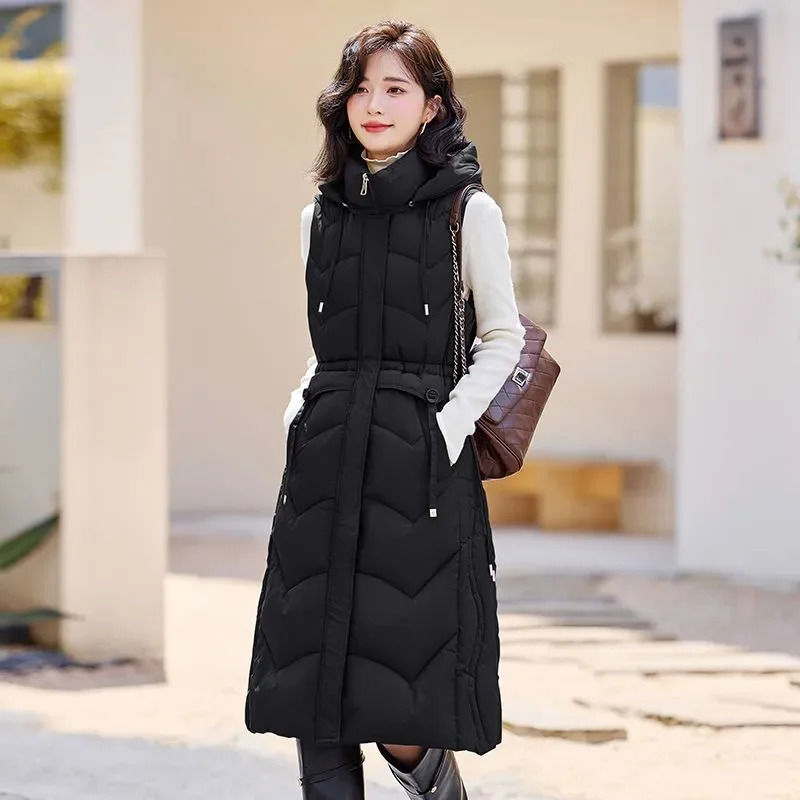Autumn Winter Women Sleeveless Waistcoat Warm Puffer Jacket Ultra Light Mid Long Down Cotton Vest Female Outwear Casual Tops 250804
