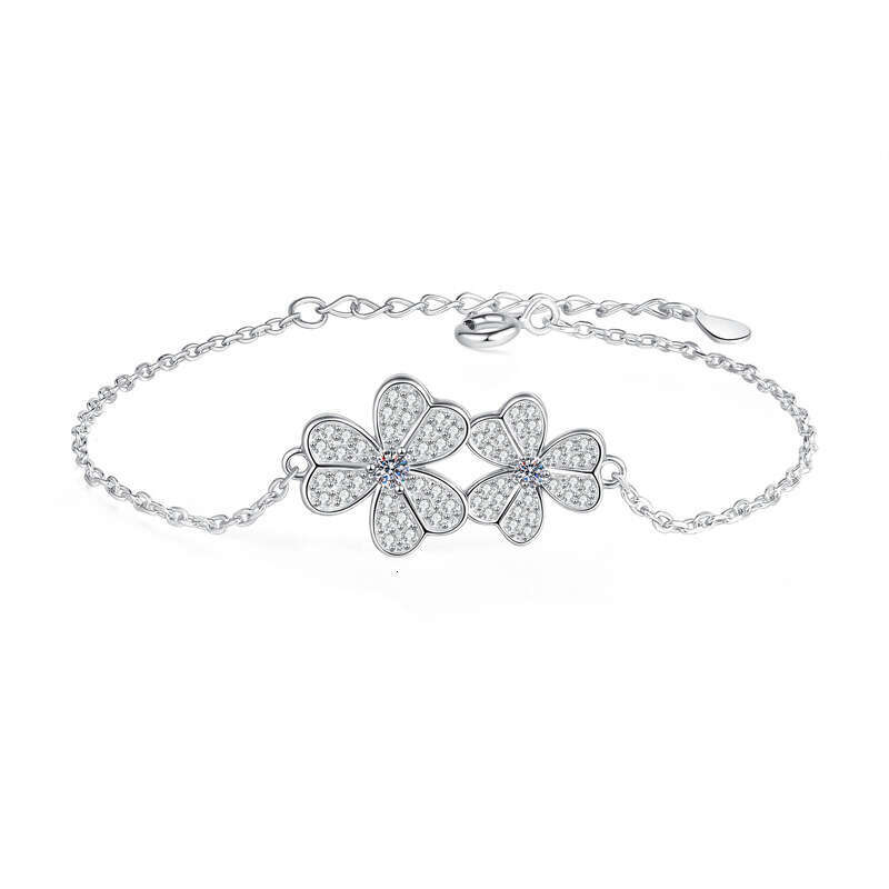 Iced Out VVS Clover Light Korean Style Three Flower Bangle Full Dia Moissanite Bracelet