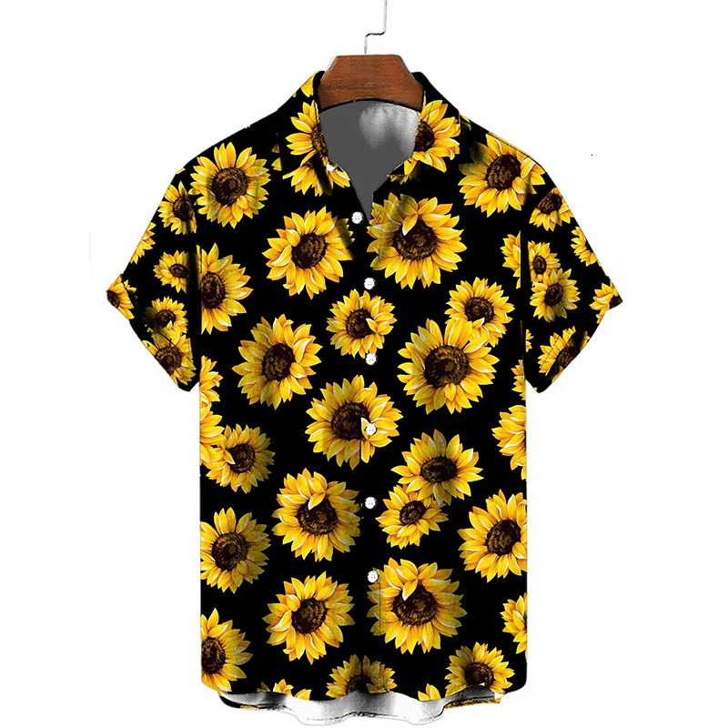 3d Plants Sunflower Print Shirt For Men Fashion Classic Short Sleeve Summer Vacation Shirts Breathable Tops Hawaiian 250807
