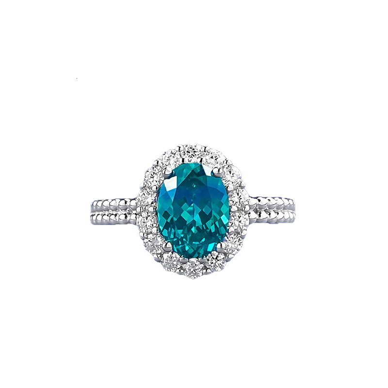 Hui Zhi Wing Jewelry New S Silver Inlaid 1.5 Paraiba Greenish Bottom Ring for Women Daily Wear