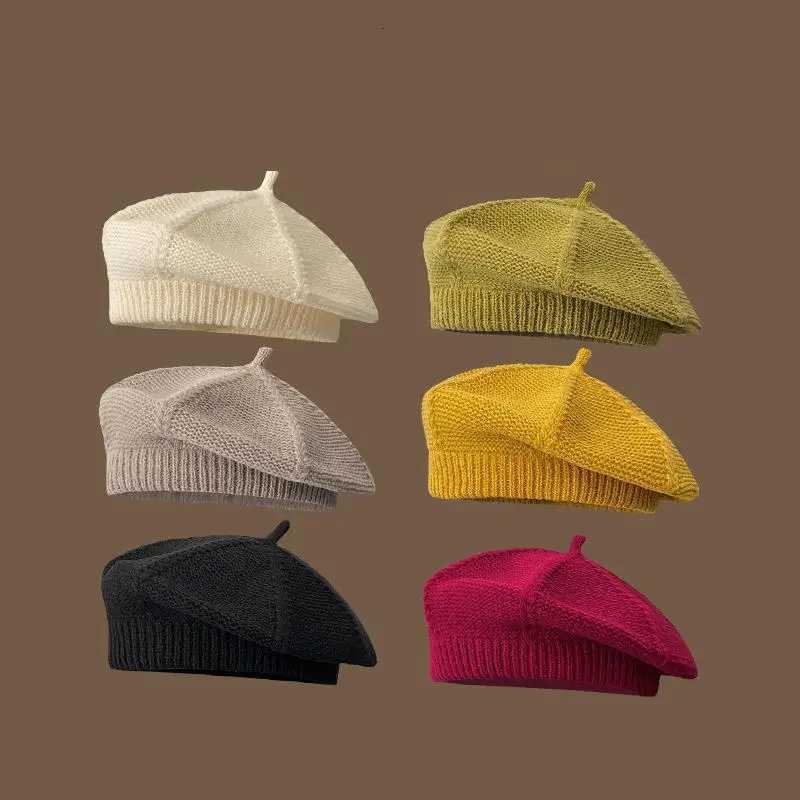 Knitted Beret Women Autumn Winter Hats For Women Painter C Keep Warm Retro Korean Solid Flat C Beanie Winter Beanies New XJ250807