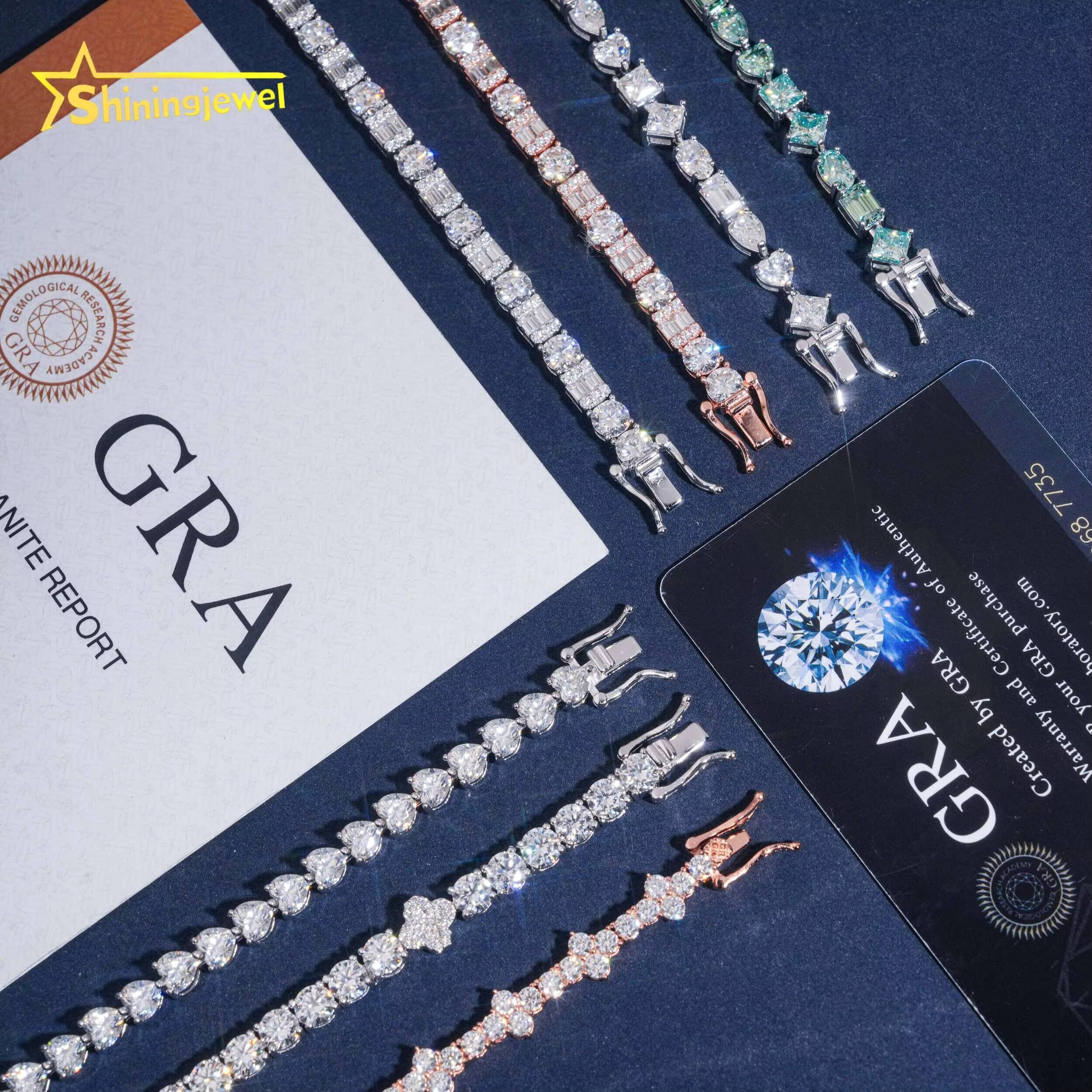 Iced Out Fine Jewelry Tennis Moissanite Bracelet Collection 925 Sterling Silver Hip Hop Cross Moissanite Bracelet for Women Men