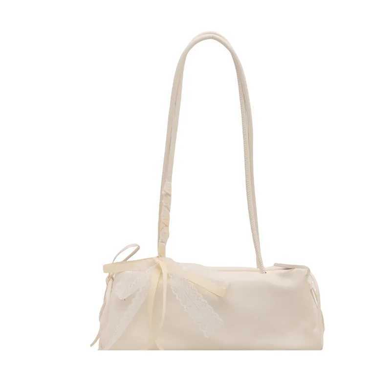 Fashion Bow Lace Ribbons PU Shoulder Bags for Women Versatile Commuter Ladies Underarm Bag Solid Color Female Handbags Purse Z250807