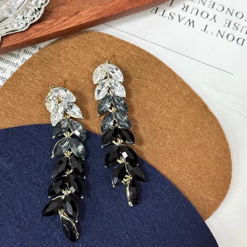Colored Diamond Tassel Wheat Women's Long Earrings Free Shipping Designer Luxury Fashion Super Bright Earrings European And American Style Ear Ac