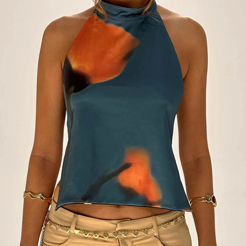 Women Vintage Y2k Fairy Floral Halter Neck Tops Coquette Boho Backless Sleeveless Tank Summer DotsFlower Print Cami Vest 250807