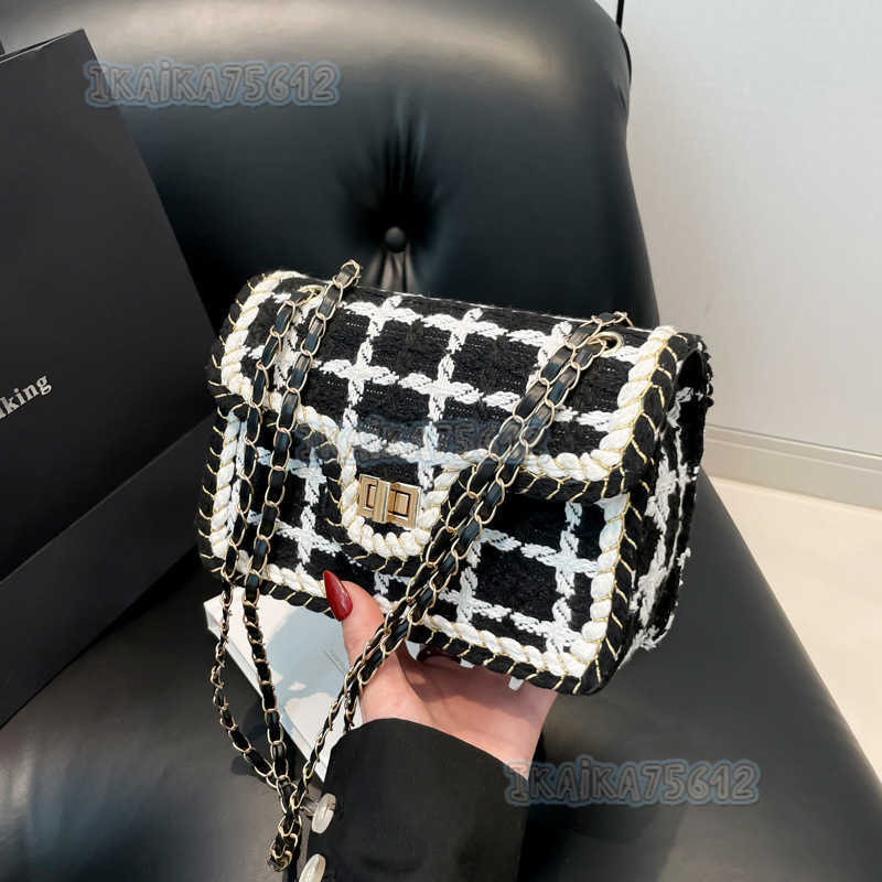 New Style Plaid Woven Womens Bag Style Fashion Single Shoulder Bag Chain Small Square Bag H250806