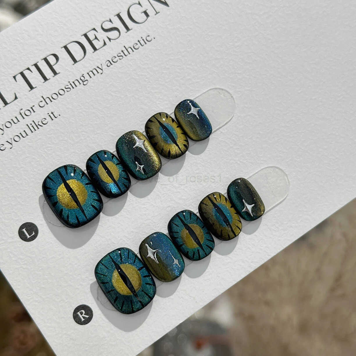 10Pcs Short Square False Nails with Mysterious Devil Eye Star Press-on Nails Glitter Cat Eye Handmade Fake Nails Ins Spicy Girl Z250807