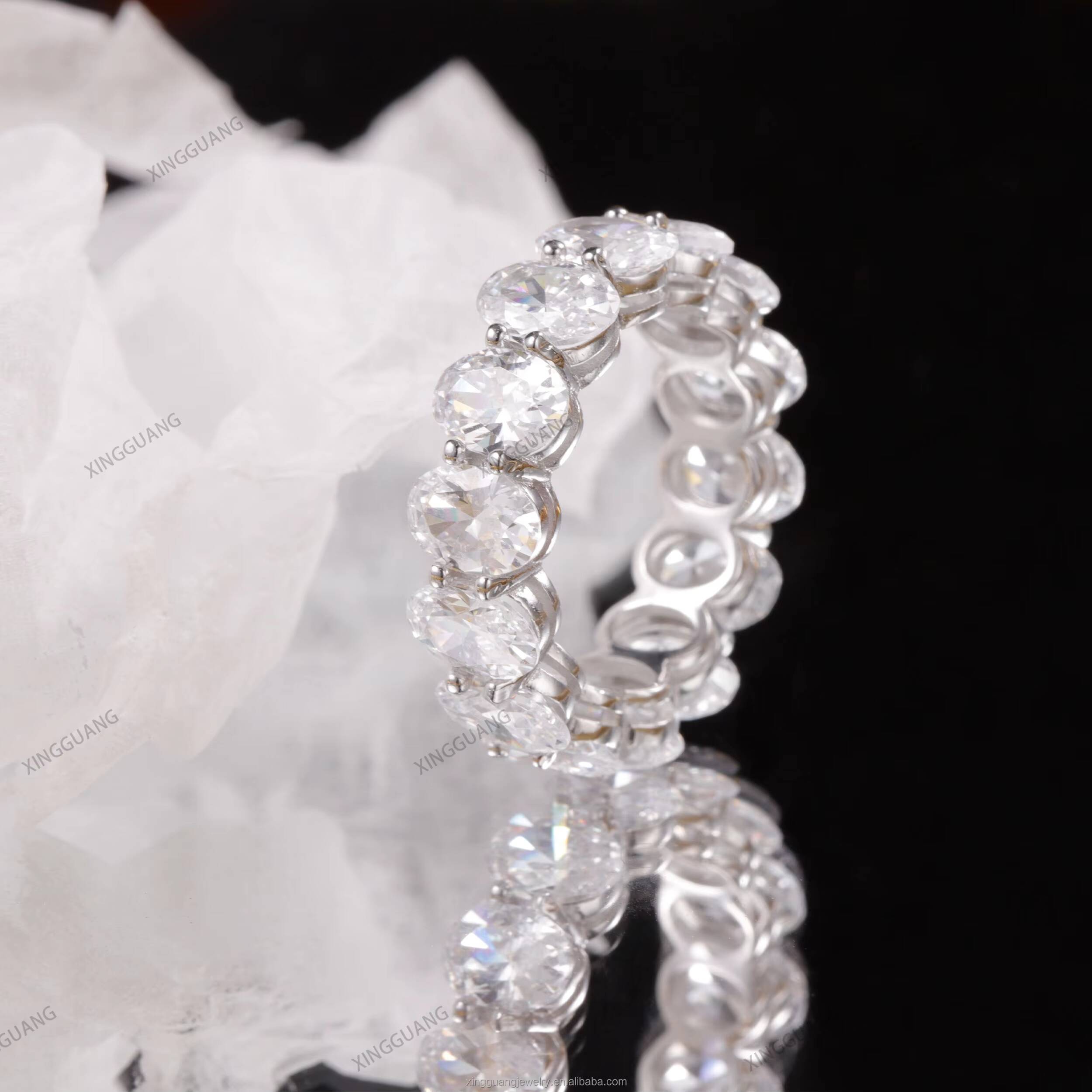 XingGuang New Arrival 4*6mm 0.5CT Oval Cut Moissanite 14K Soild White Gold Wedding Rings Eternity Band Jewelry