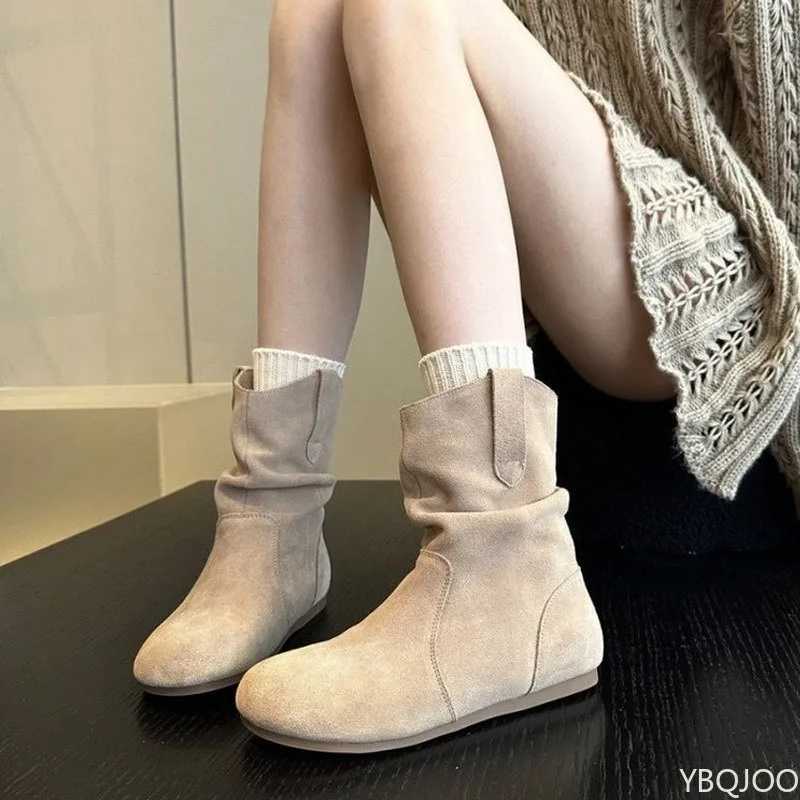 New Suede Casual Boots Women Reliable Versatile Ankle Boots Short Slip Flat Shoes Comfortable Soft Bottom Lady Boot XJ250807