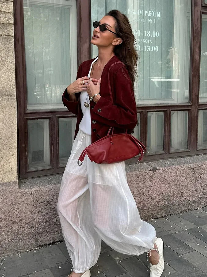 Suede V Neck Jacket Womens Temperament Single Breasted Loose Short Coat Street Autumn Jackets Retro Collection 250805