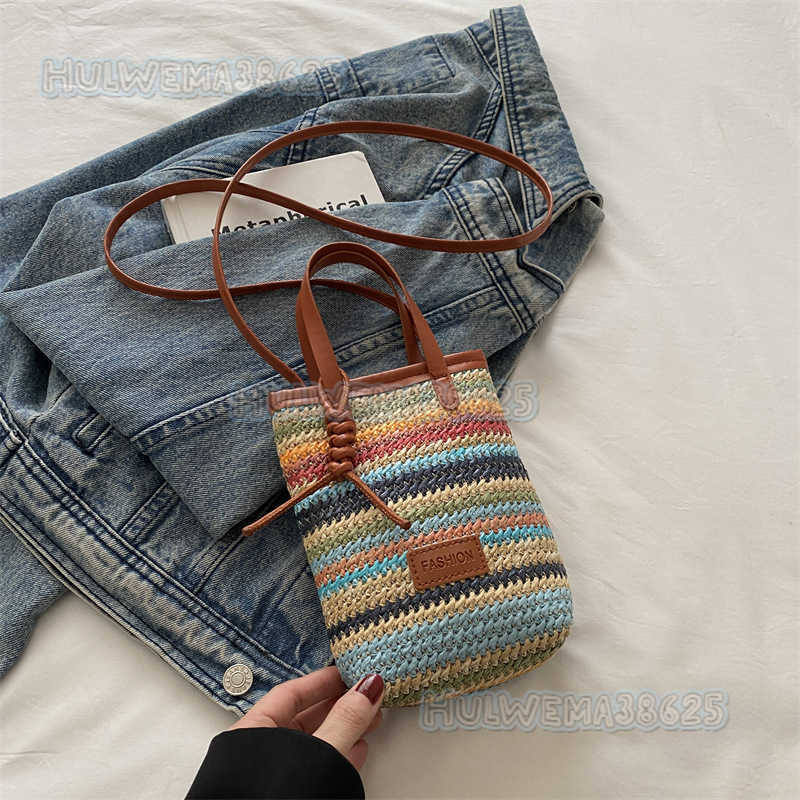 Style Colorful Striped New 2025 Womens Spring Summer Trendy Fashion Woven Bag Shoulder Crossbody Phone Bag H250806