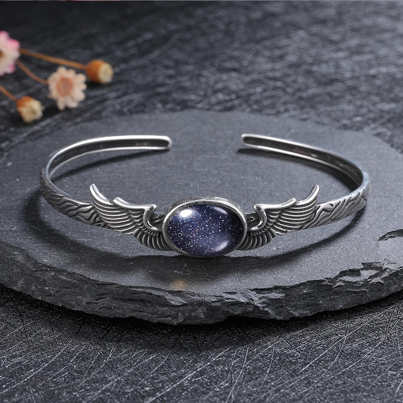 S925 Silver Bracelet Vintage Natural Labradorite Amethyst Adjustable Bangle for Women Fine Jewelry Valentine Day Gift 250730
