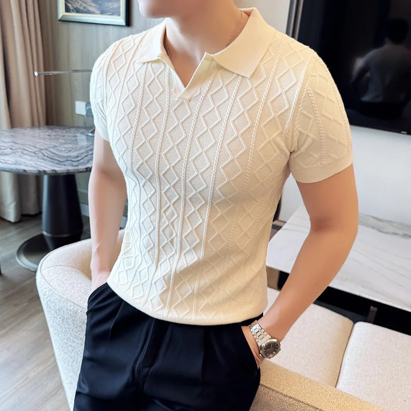 Polo Style Sweaters For Men Autumn Winter Slim Fit Short Sleeve Mens Casual Sweater Turn Down Collar Knitted Pull Homme 3XL 250804