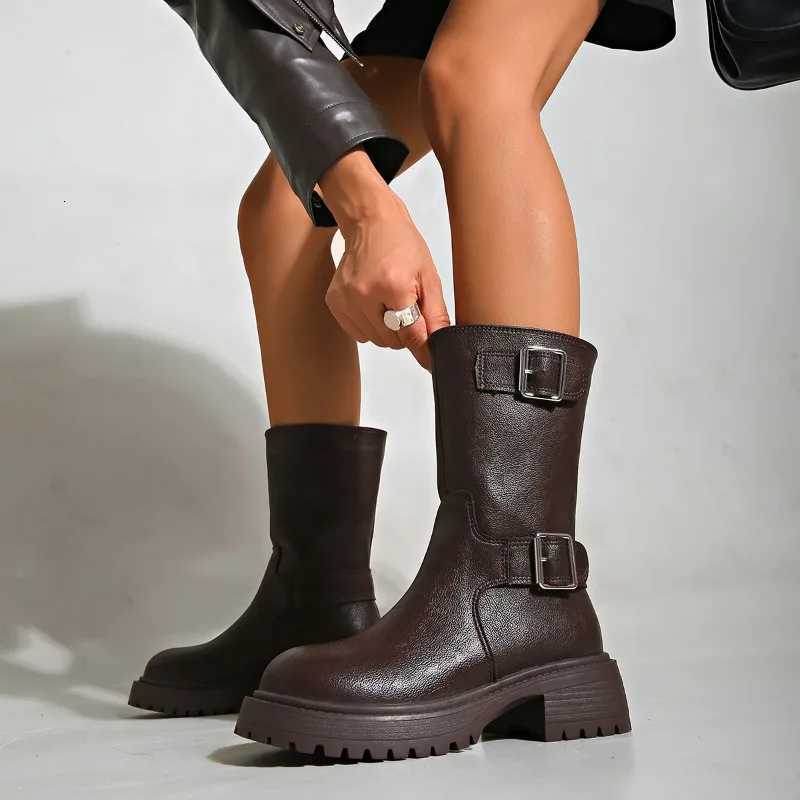 35-40 New Yards Round Toe Sleeve Hundred Square Buckle Short Boots Thick Bottom Comfortable Commuter Shoes XJ250807