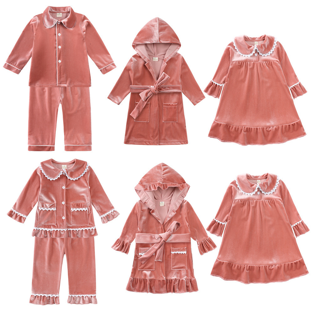 Red Christmas Baby Boy Girl Warm Family Pyjamas Sets Golden Velvet Kids Match Pajamas Children Dress Clothes Toddler Pjs C2510230