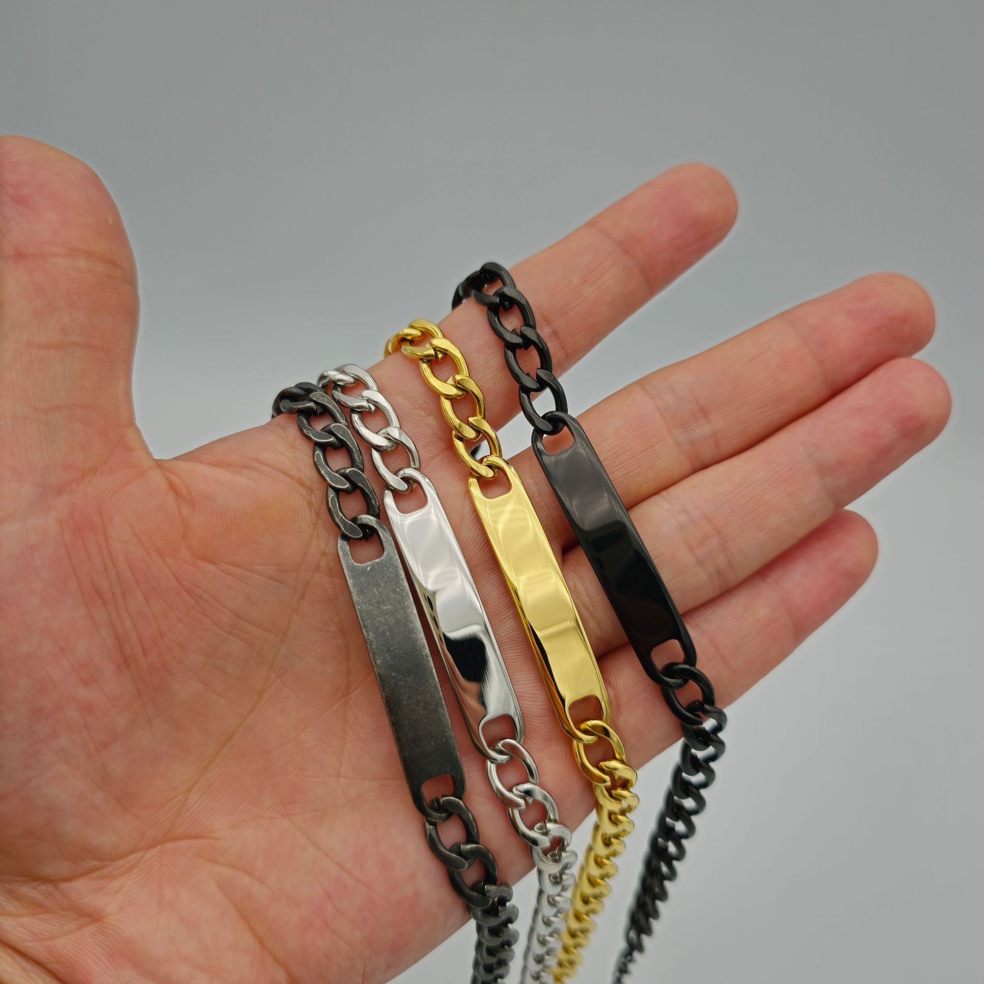 Punk Man Couple Bracelets Stainless Steel Gold Plated Blank Bar Baby Cuff Bangle Jewelry For Women Lover Birthday Christmas Gift wholesales drop ship