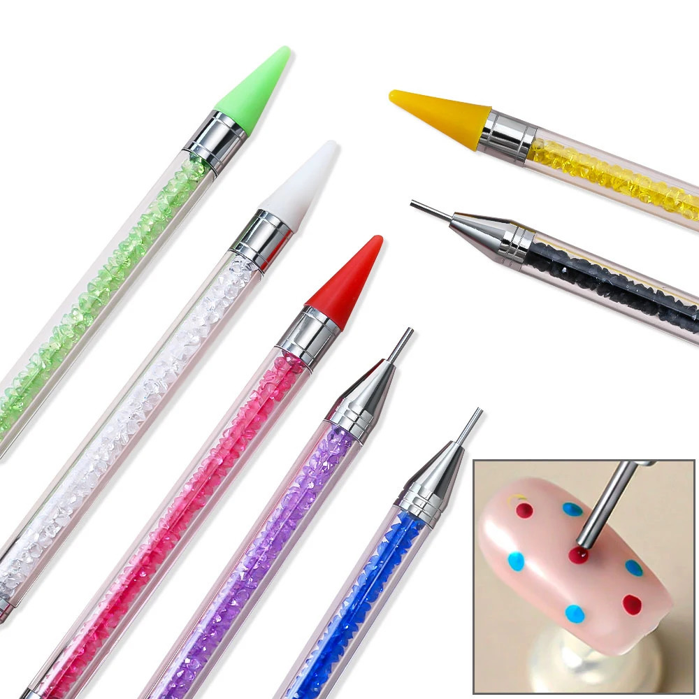 1Pcs Nails Art Dotting Point Drill pen Crystal Double Head Rhinestone Gem Charms Picker Up Pen Wax Pencil Manicure DIY Tool 250814