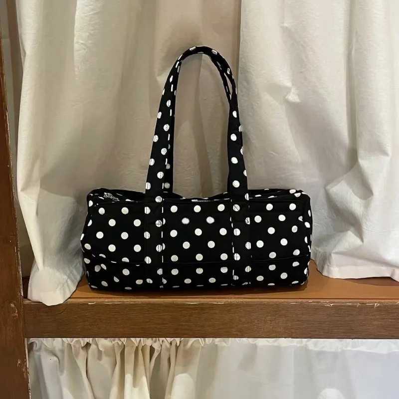 Black White Polka Dot Large Capacity Shoulder Bag Women 2025 New Korean Cute Style Underarm Bag Casual Versatile Travel Handbag Z250807