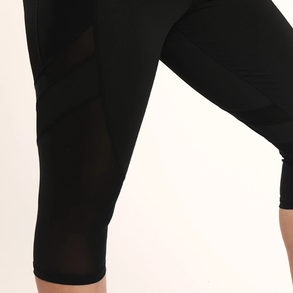 Plus Size Womens Yoga Pants With Side Pocket Mesh Insert Hollow Out Leggings For Workout Running Fitness Clothing 250805